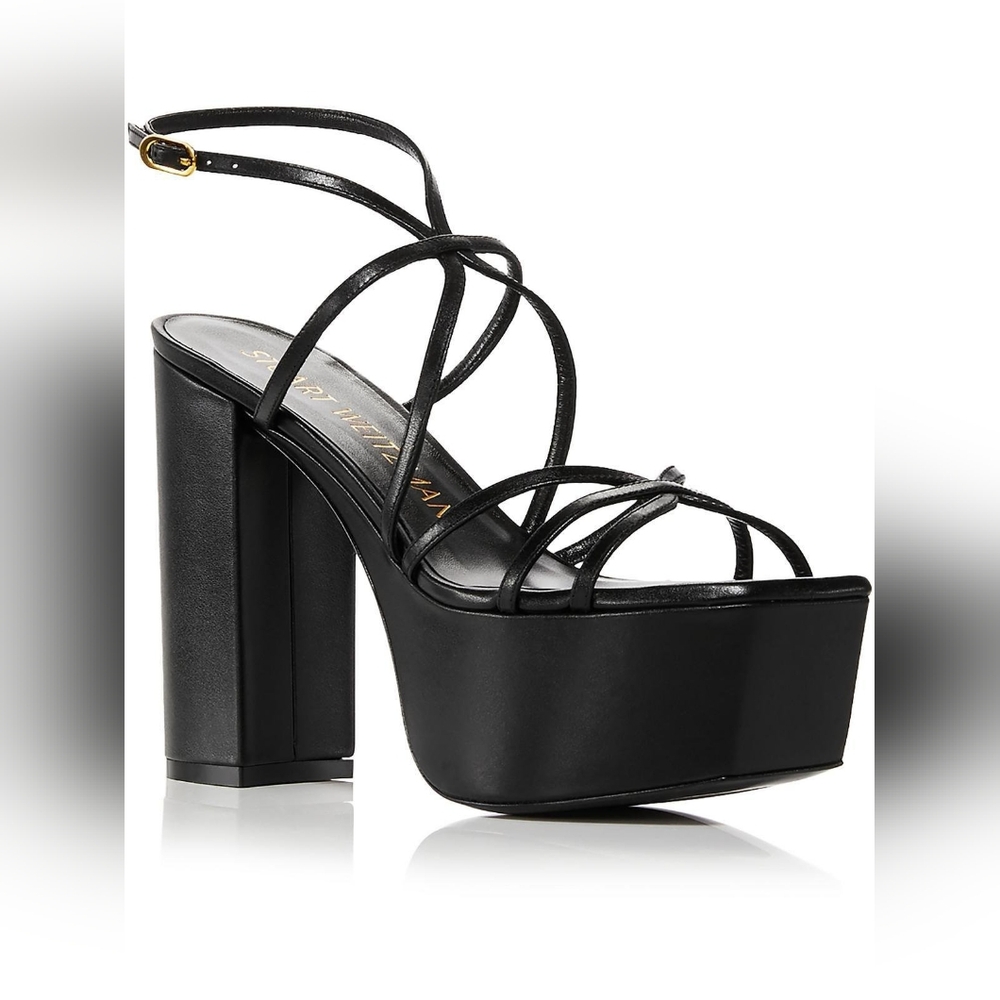 STUART WEITZMAN BARELY THERE WOMENS LEATHER BLOCK HEEL